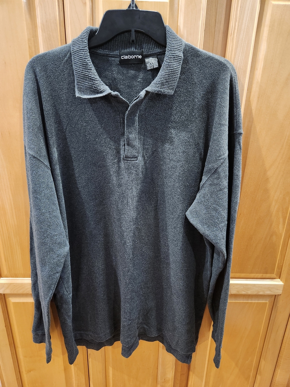 Claiborne Men's Long-Sleeve Polo Shirt - Charcoal Gray